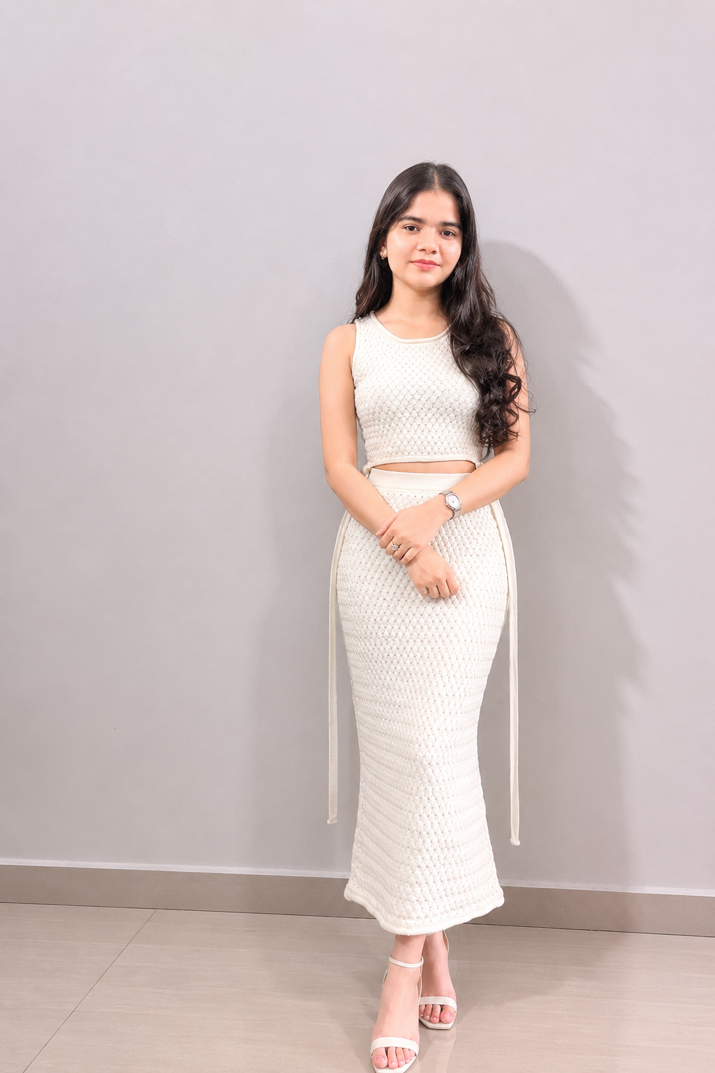 Bhoomi in an elegant white outfit